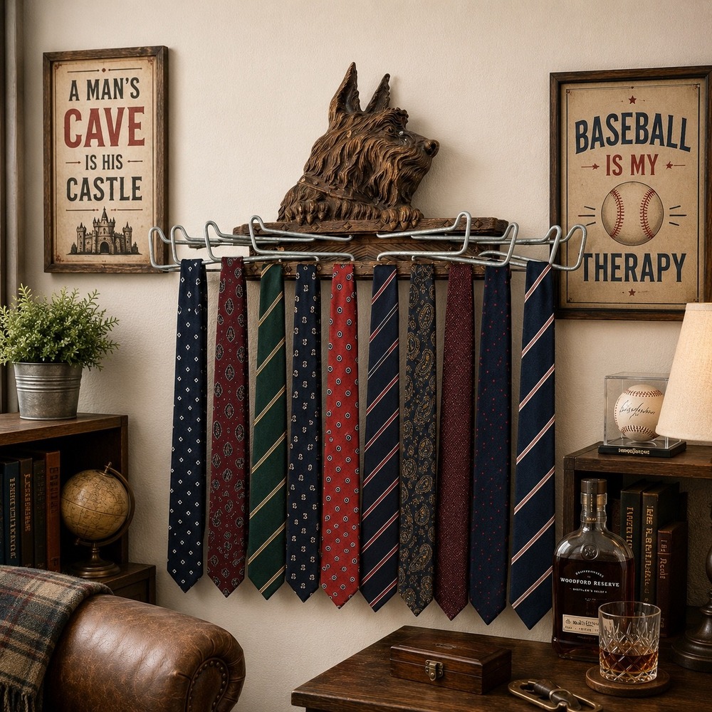 Vintage SyrocoWood Scottie Dog Tie Rack Wall Mount Mid Century Terrier Organizer